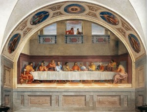 Ultima cena (Cenacolo), anno 1527, affresco, 525 x 871 cm., Museo del Cenacolo di Andrea del Sarto, Firenze.